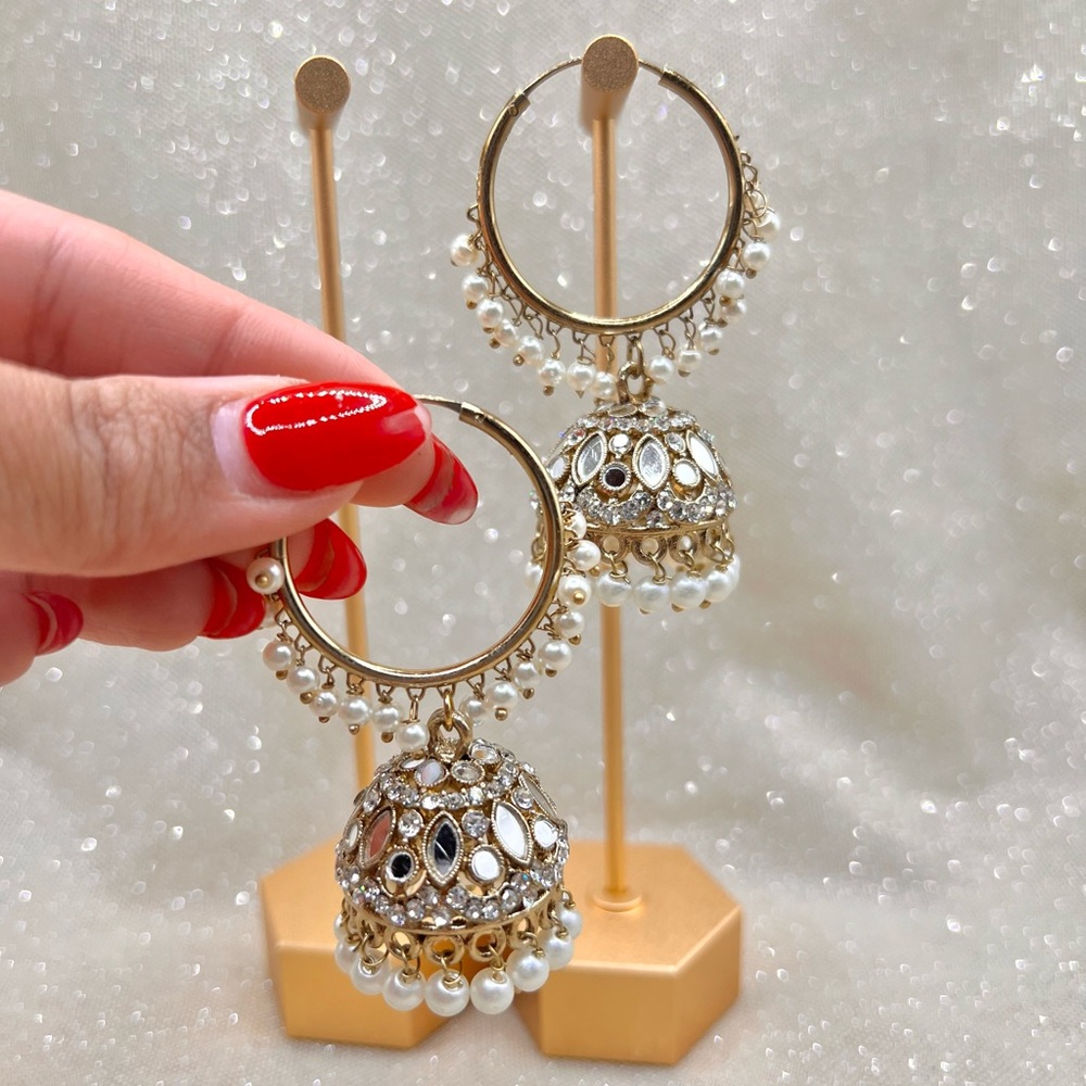 Gold and Silver Jhumka Earrings- Indian Wedding Jewelry, Pakistani Jewelry